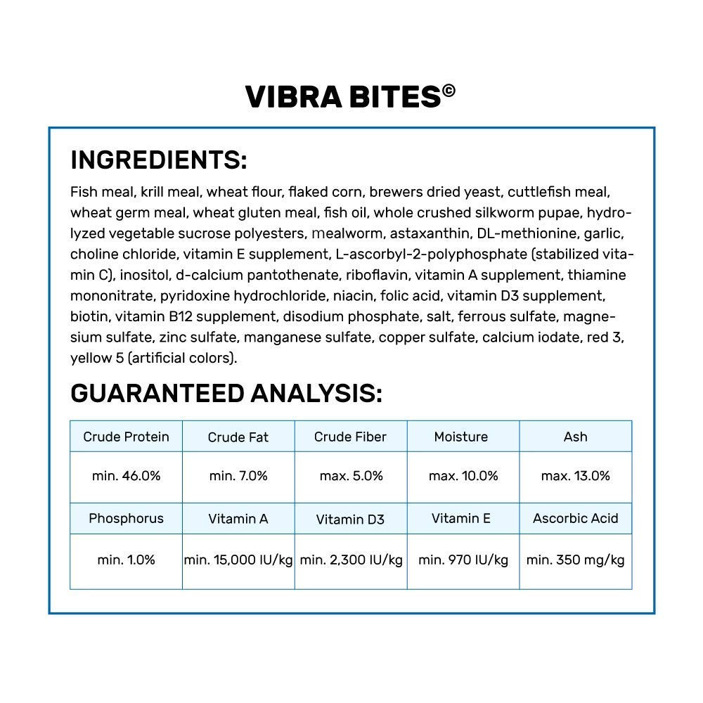 Hikari Vibra Bites color-boost visuals on fish promoting brighter coloration.