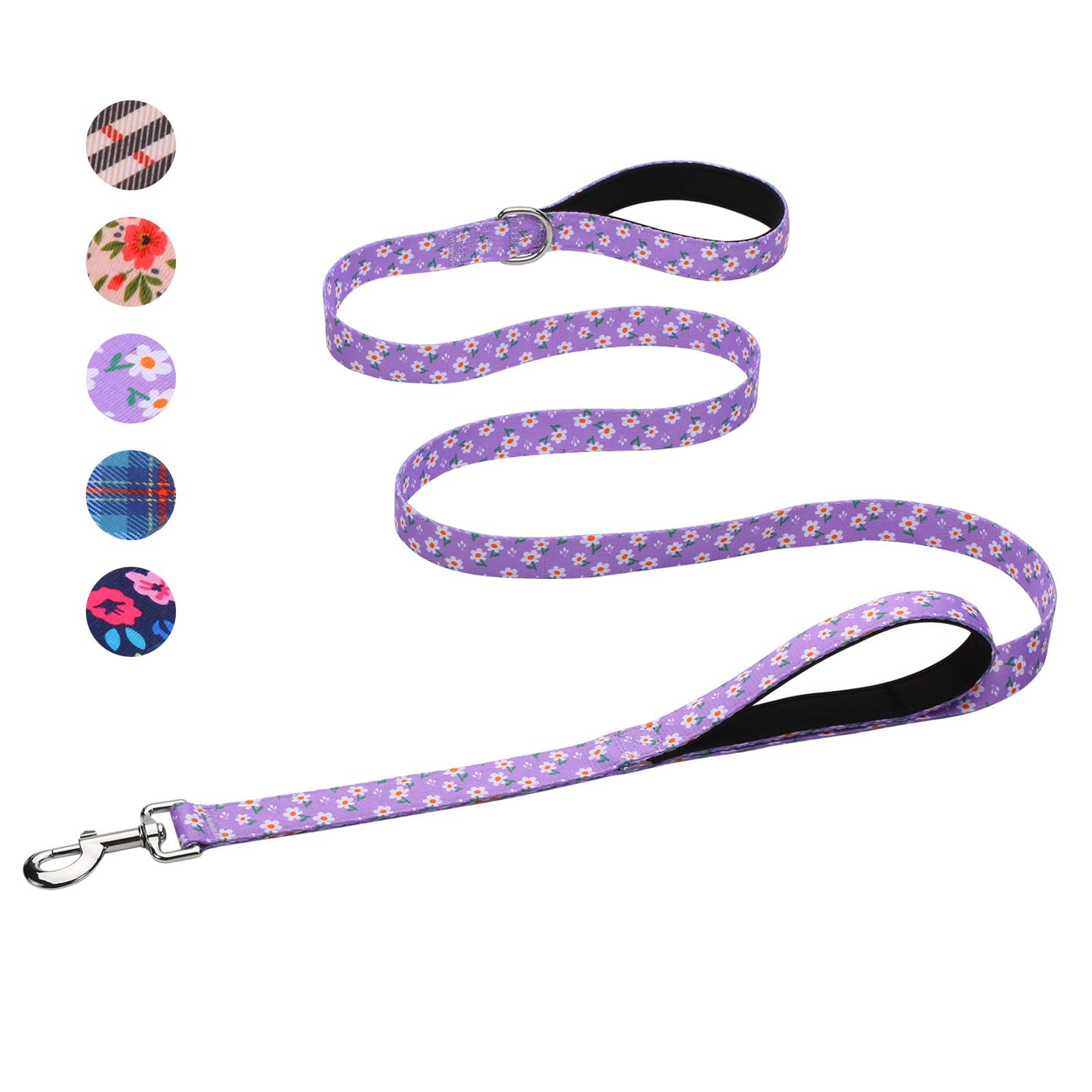 Hikiko double-handle leash 6ft purple floral design for comfortable daily walks