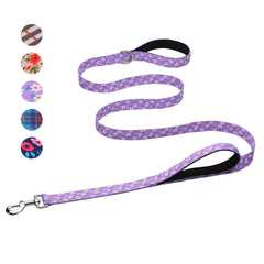 Hikiko double-handle leash 6ft purple floral design for comfortable daily walks