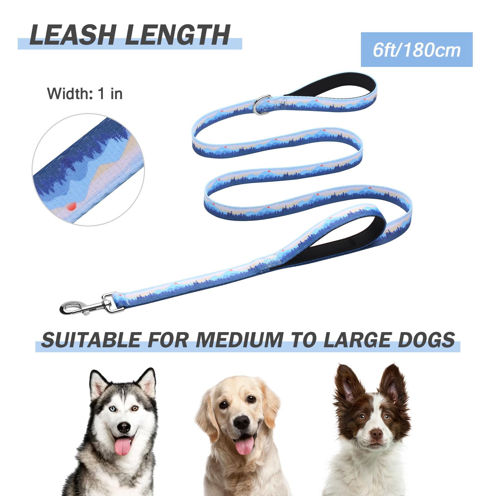 Hikiko padded leash in blue hill color for comfortable daily walks
