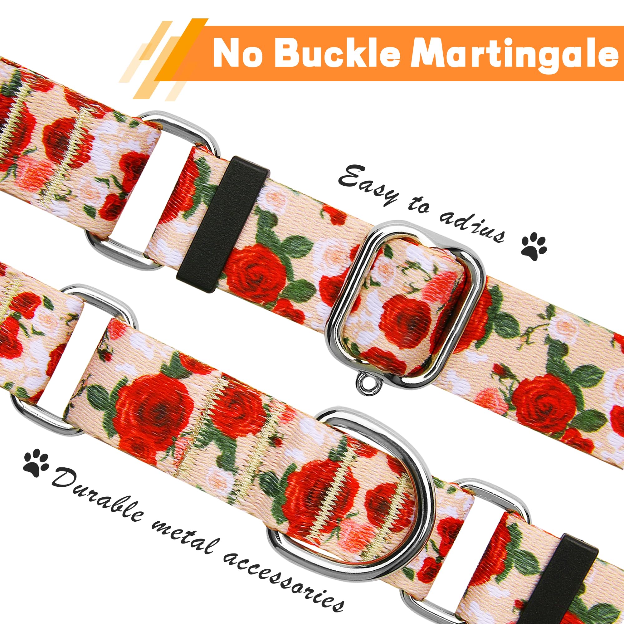 Hikiko floral designer pattern dog collar with Red Rose design for stylish daily wear.