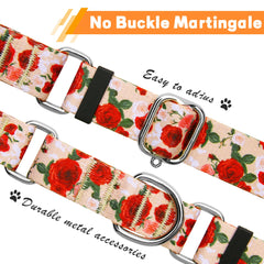 Hikiko floral designer pattern dog collar with Red Rose design for stylish daily wear.