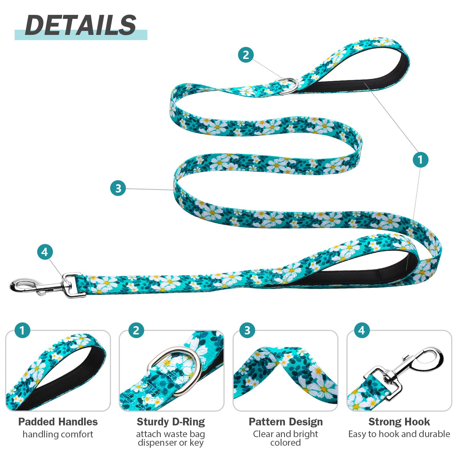 Hikiko green flower leash in vibrant color for stylish daily use.