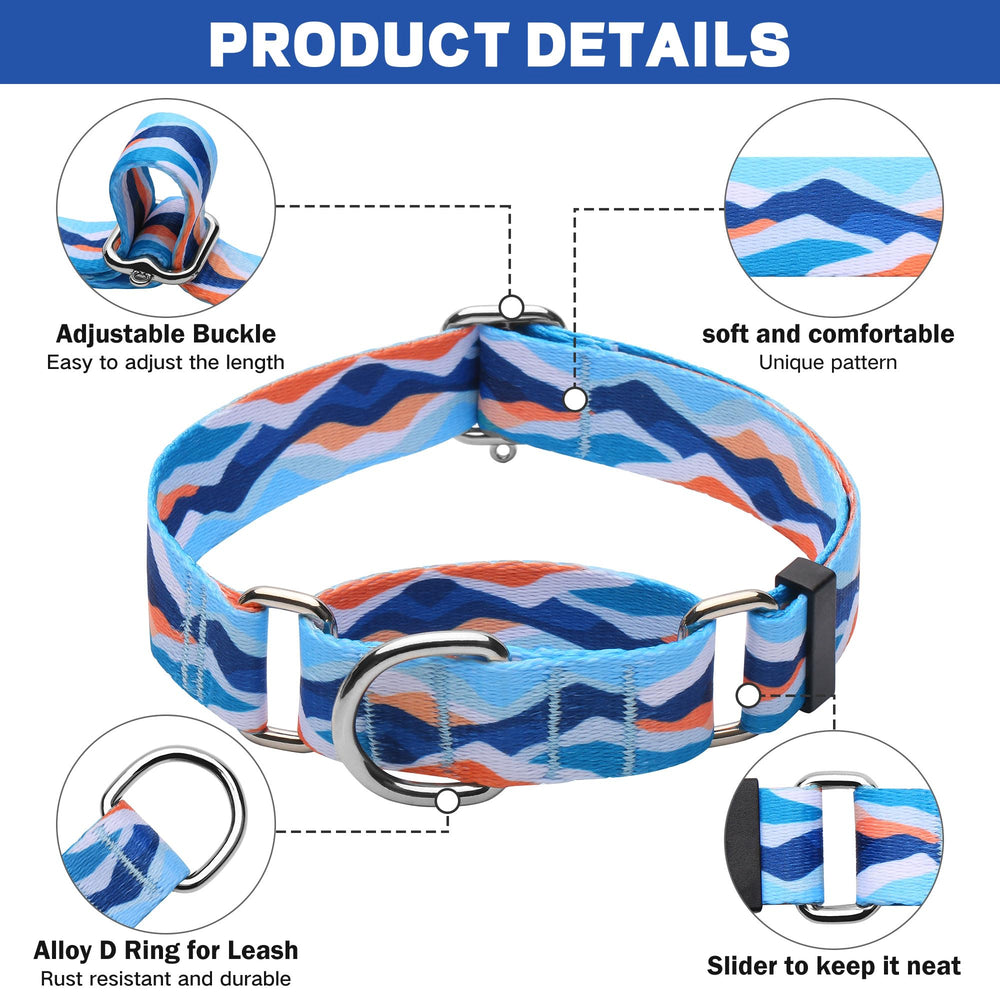 Hikiko Martingale Collar Blue Mountain metal accents offer sturdy hardware for long-lasting use