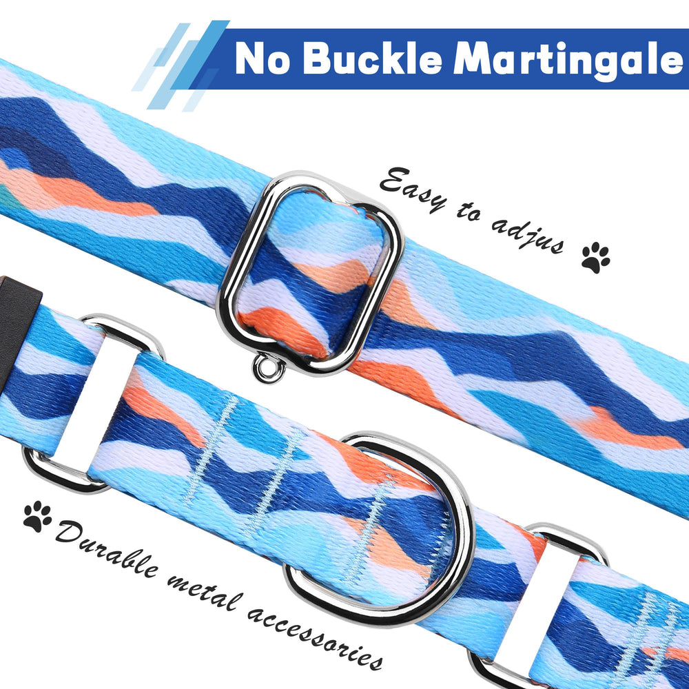 Hikiko Martingale Collar Blue Mountain side view demonstrates gentle control during active play
