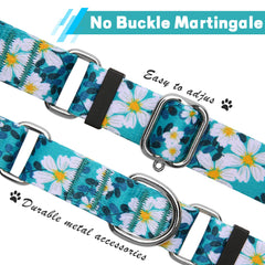 Hikiko martingale collar on dog with green daisy pattern for active training