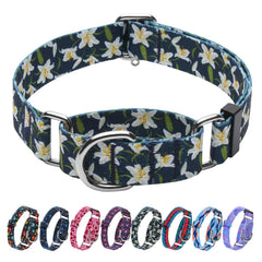 Hikiko martingale collar no buckle Lily floral front view for secure wear