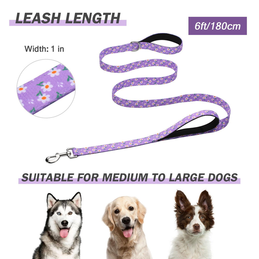 Hikiko purple floral leash close-up showing soft padding and stitching quality