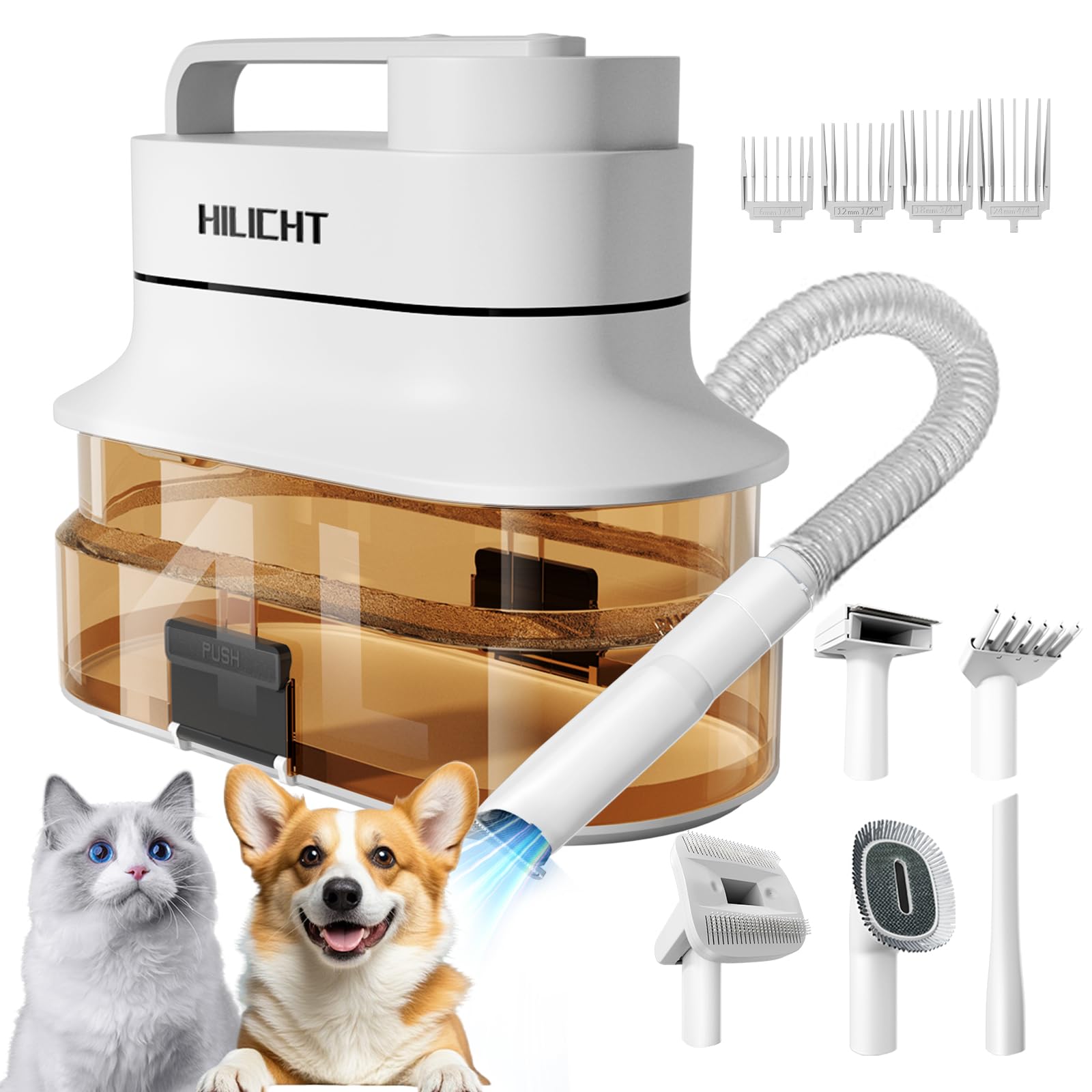 HILICHT dog grooming kit front view highlights all-in-one tools for easy home grooming.