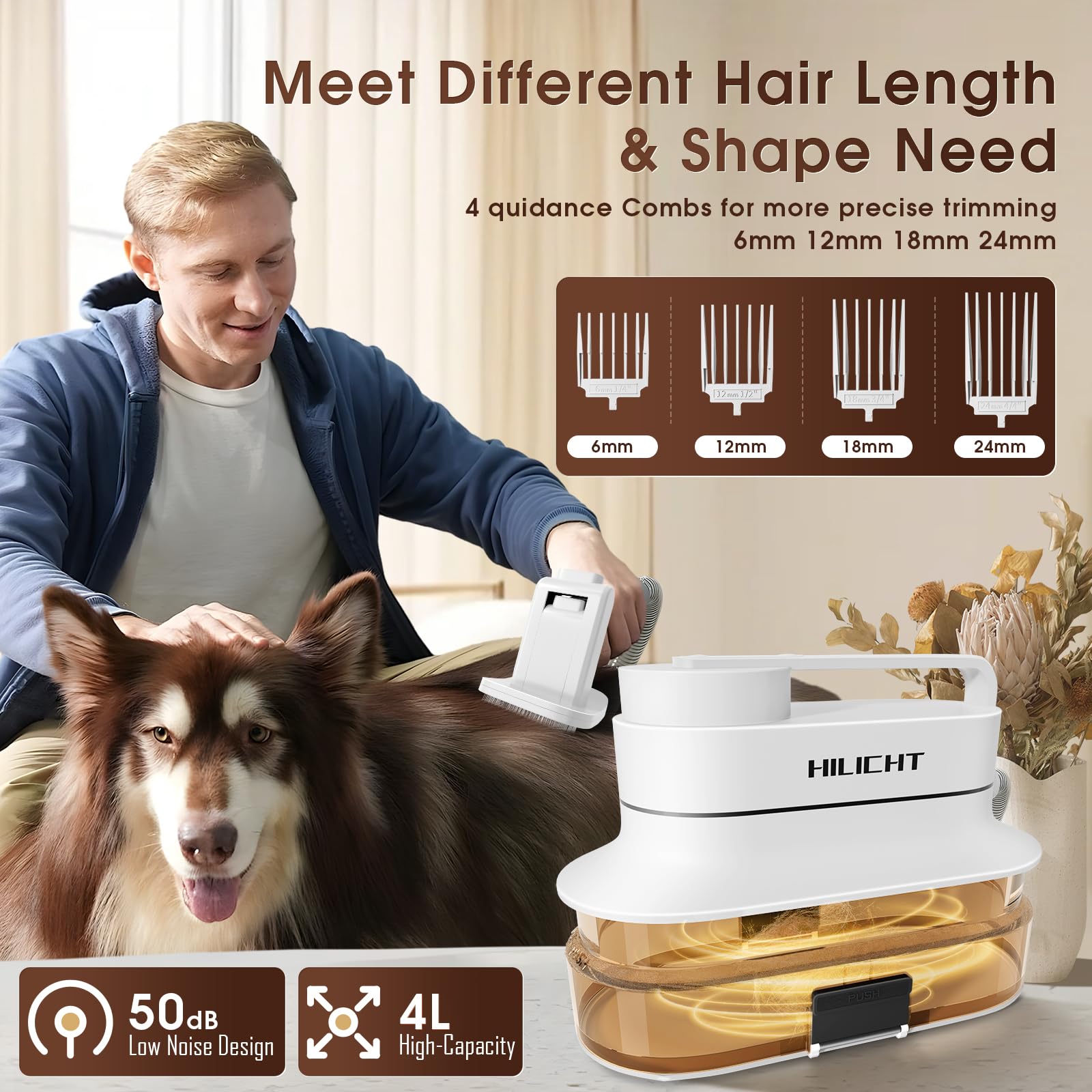 HILICHT dog-grooming-vacuum 4L-dust-cup demonstrates easy debris disposal mid-session.