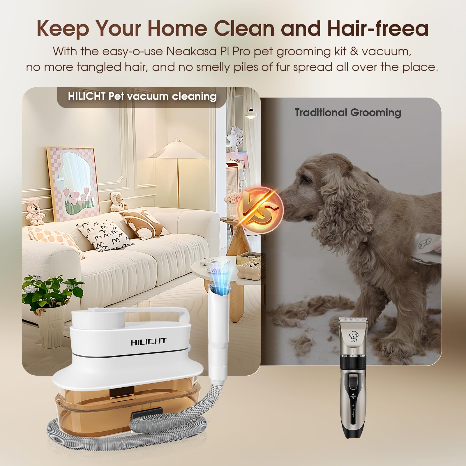 HILICHT easy-empty-4L-dust-cup demonstrates longer grooming with less emptying.