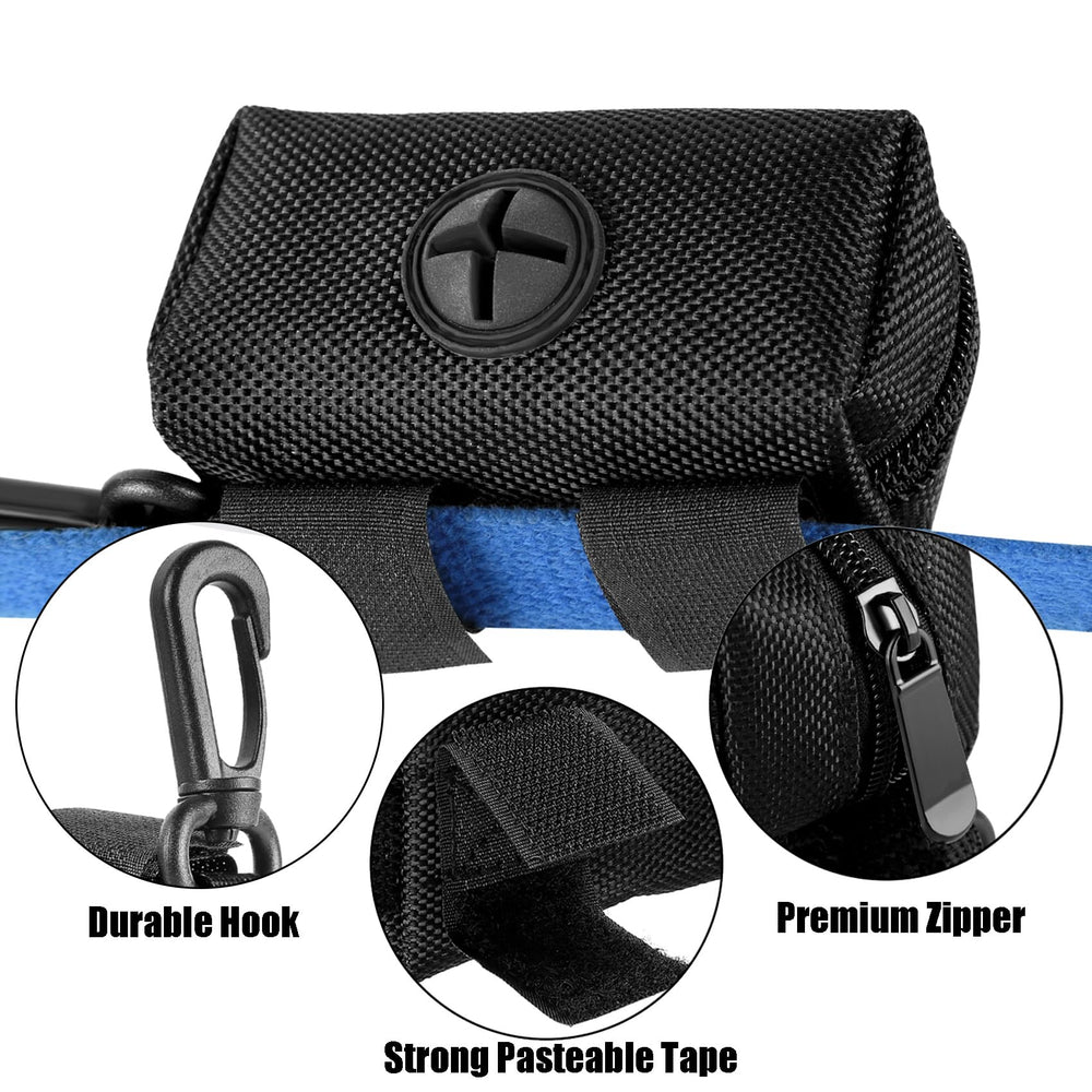Hilihali dog poop bag dispenser clip-on side view shows secure leash attachment.