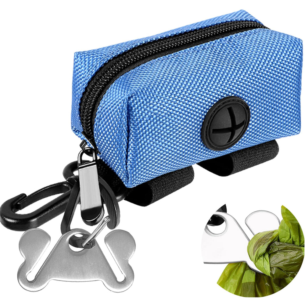 Hilihali dog waste bag dispenser blue closeup demonstrates durable, easy-access design for quick bag retrieval.