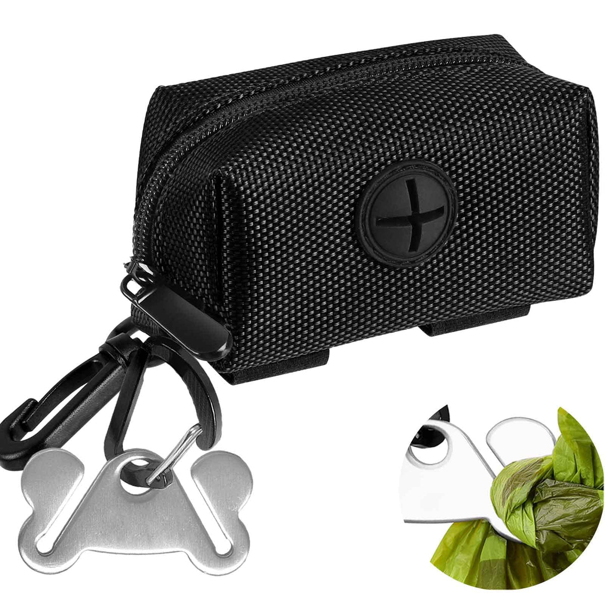 Hilihali dog waste bag dispenser front view shows durable waterproof oxford fabric.
