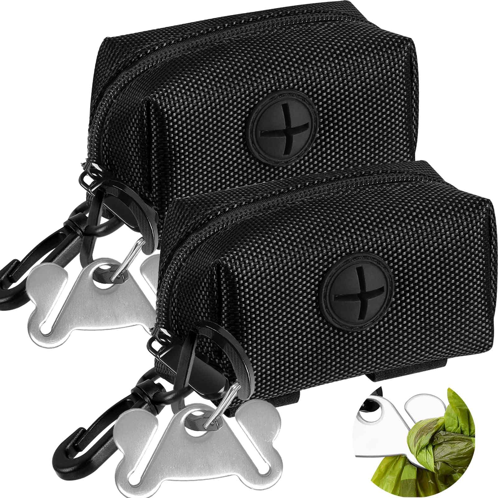 Hilihali dog waste bag dispenser two-pack mounted on leash for hands-free walks
