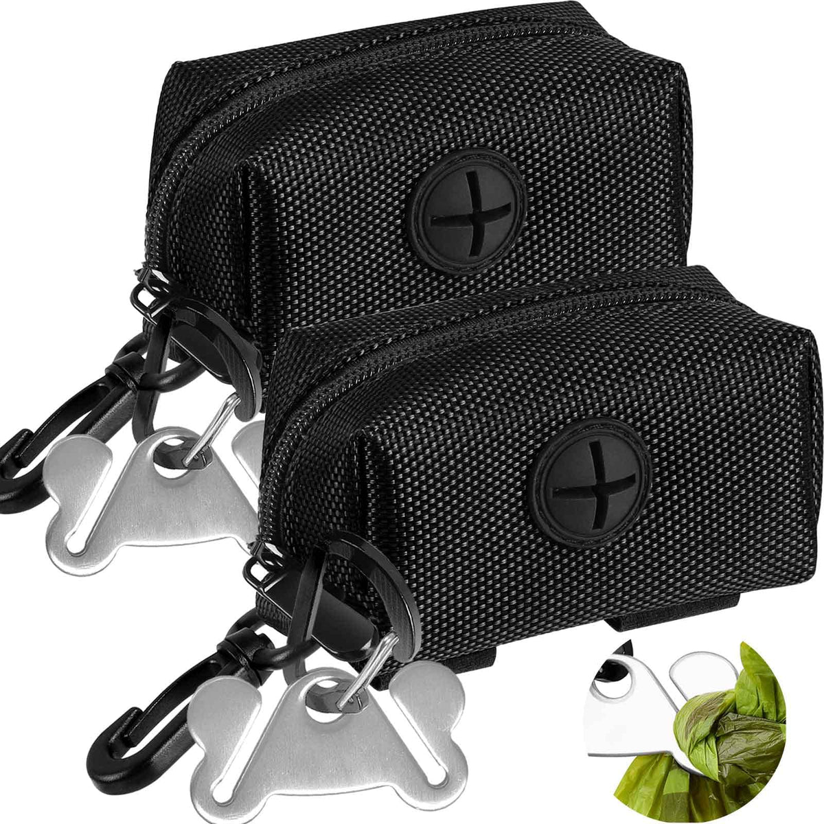 Hilihali dog waste bag dispenser two-pack mounted on leash for hands-free walks
