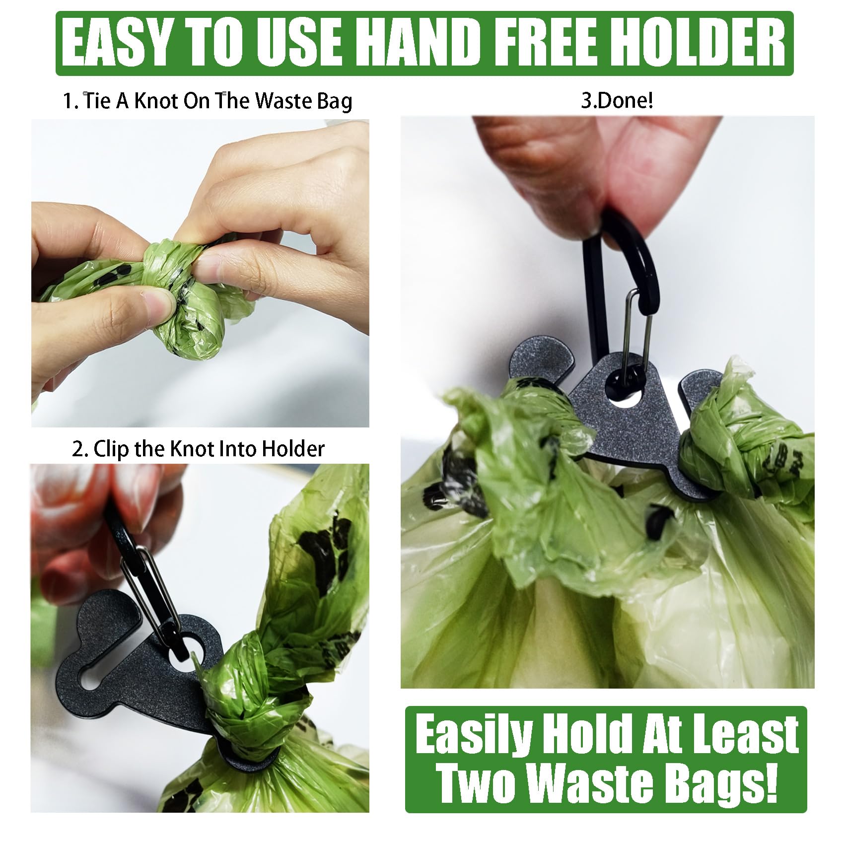 Hilihali poop bag carrier clipped to leash for quick access.