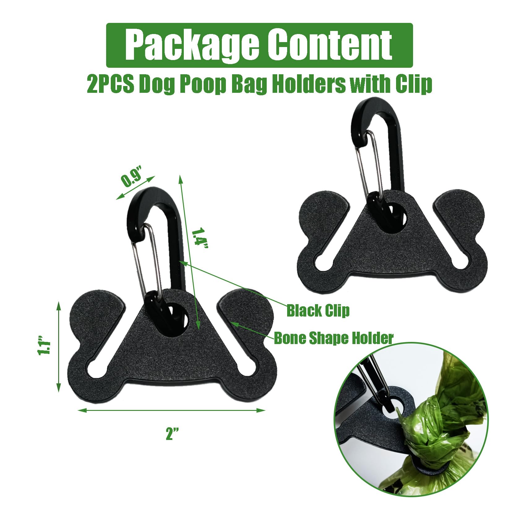 Hilihali two-pack black poop bag holder for convenient backup.
