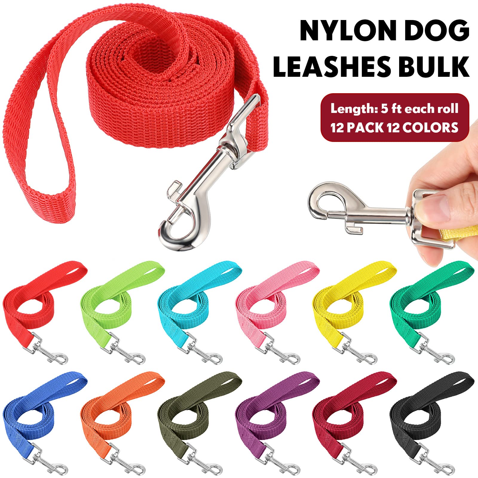 Hillban nylon puppy leash 5ft with heavy-duty swivel clasp to prevent tangling