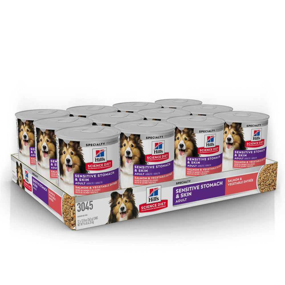Hill's Science Diet case-pack-12-cans displays value package for consistent nourishment and dog routines