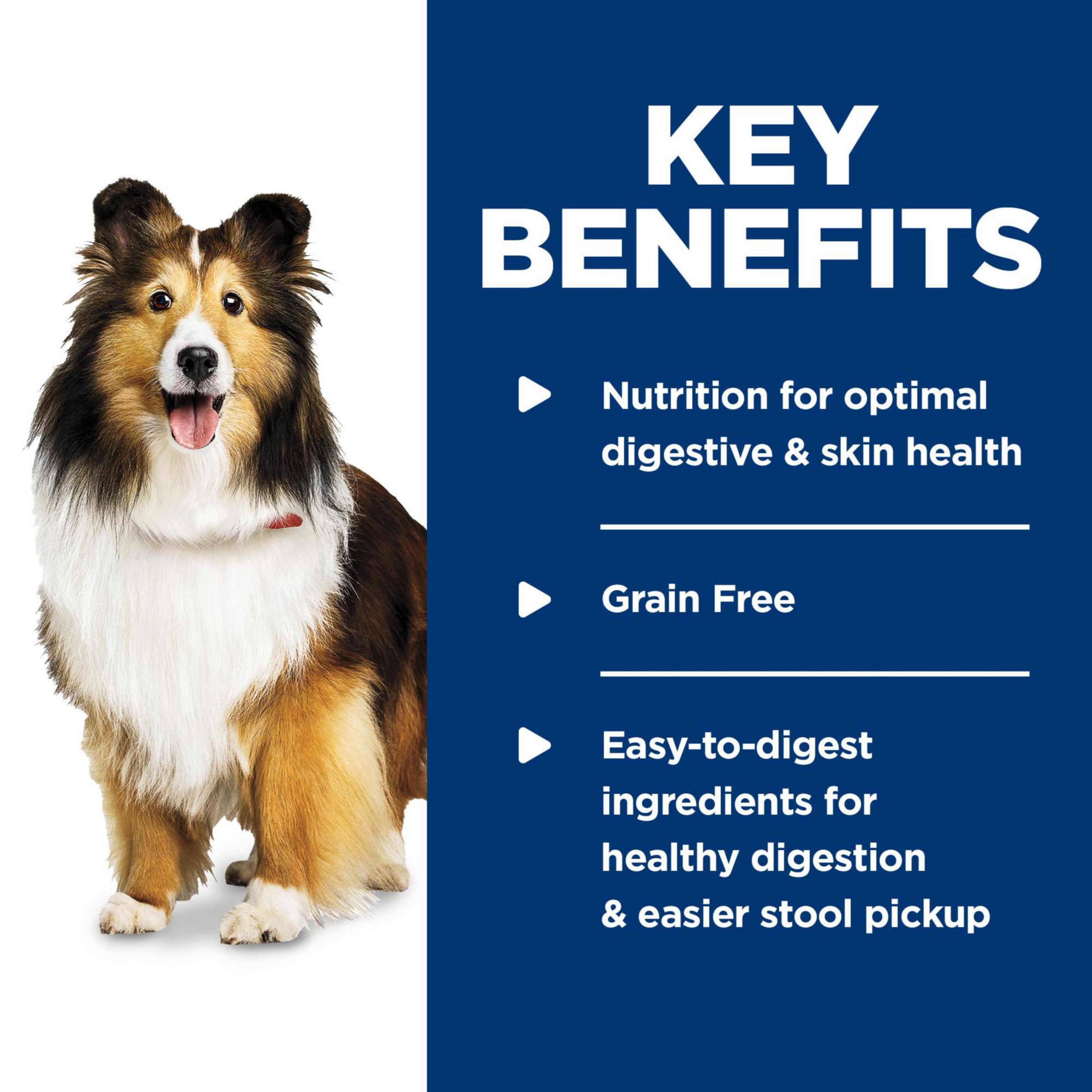 Hill's Science Diet label veterinarian-recommended signals trusted, research-backed nutrition for sensitive stomachs and skin
