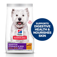 Hill's Science Diet Sensitive Stomach Small Bites dog food pour into bowl—convenient feeding moments.