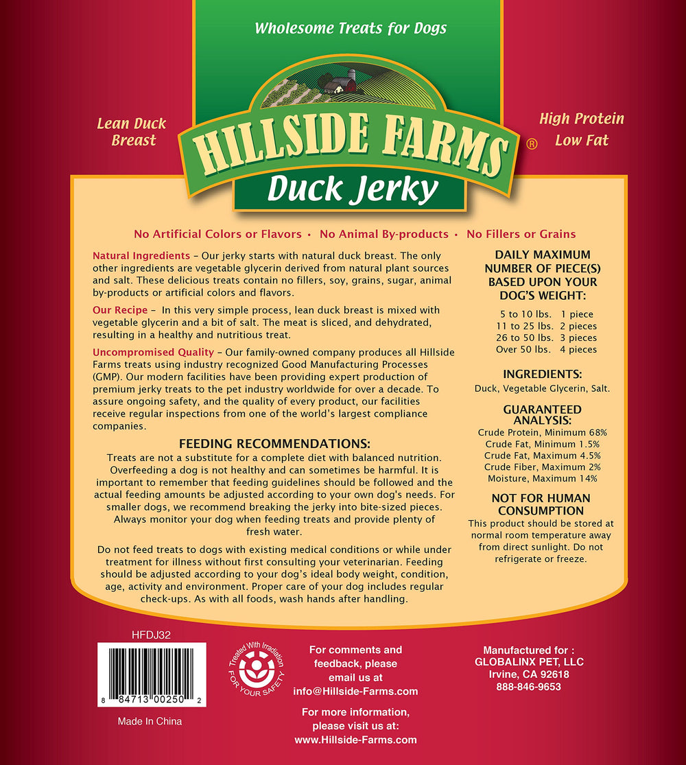 Hillside Farms Duck Jerky Treats slices broken for small breeds