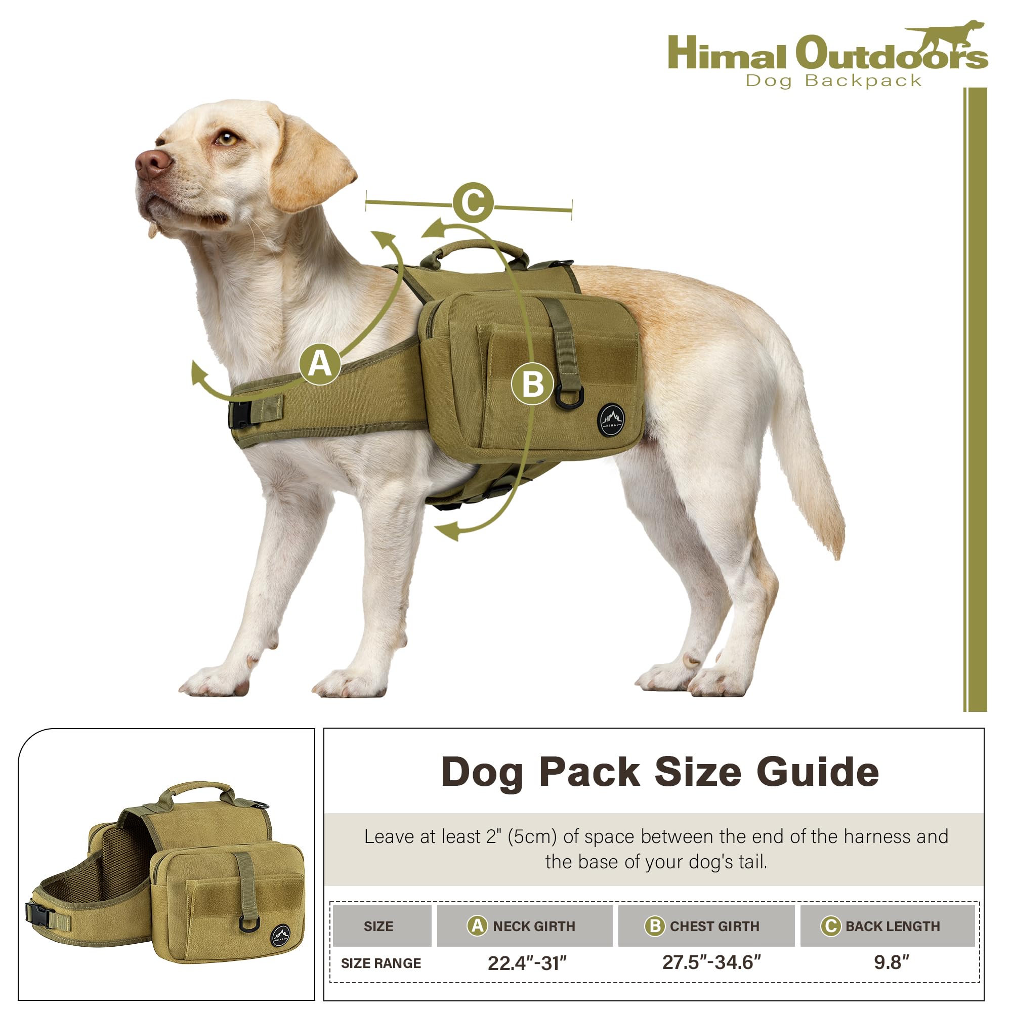 Himal Outdoors dog backpack rear D-ring provides secure leash option for hands-free control.