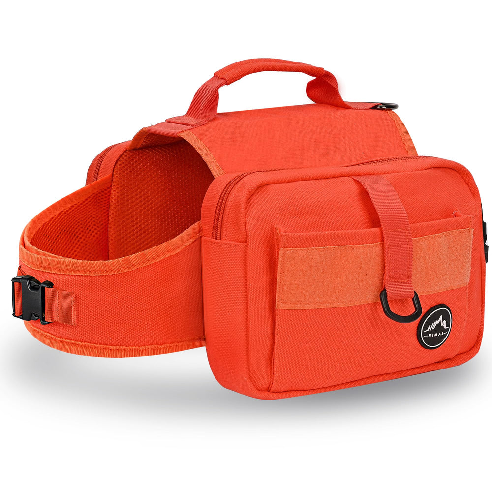 Himal Outdoors dog backpack side pocket highlighting ample storage for water and treats.