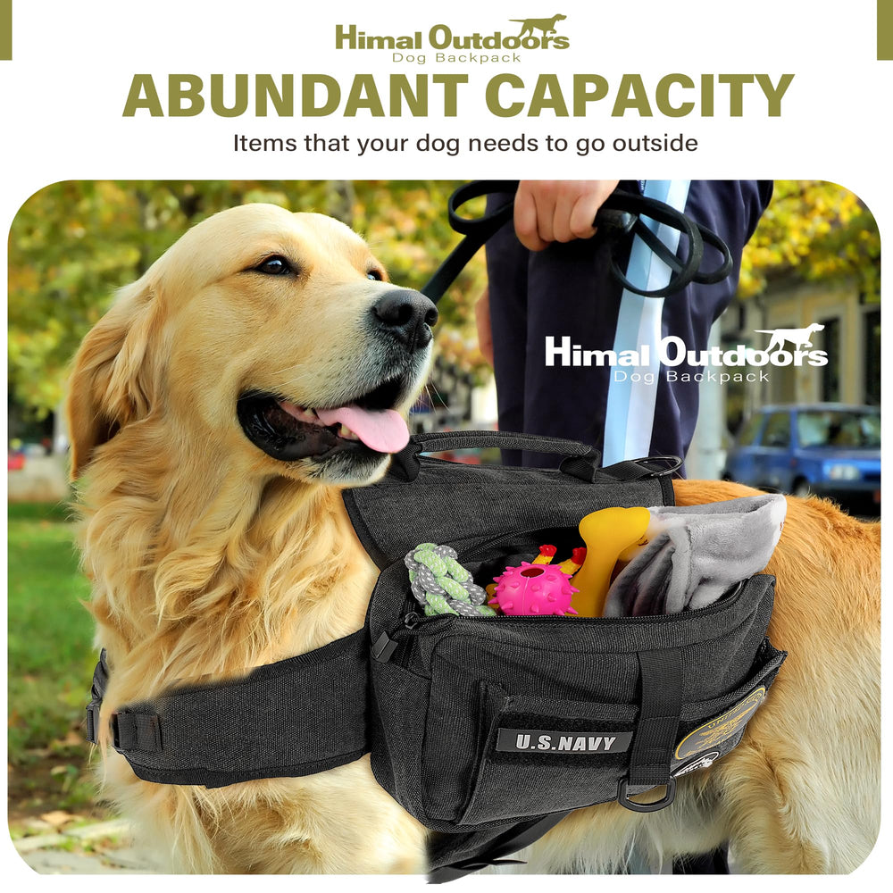 Himal Outdoors side pockets with zippers offer roomy storage for water, food, and toys.