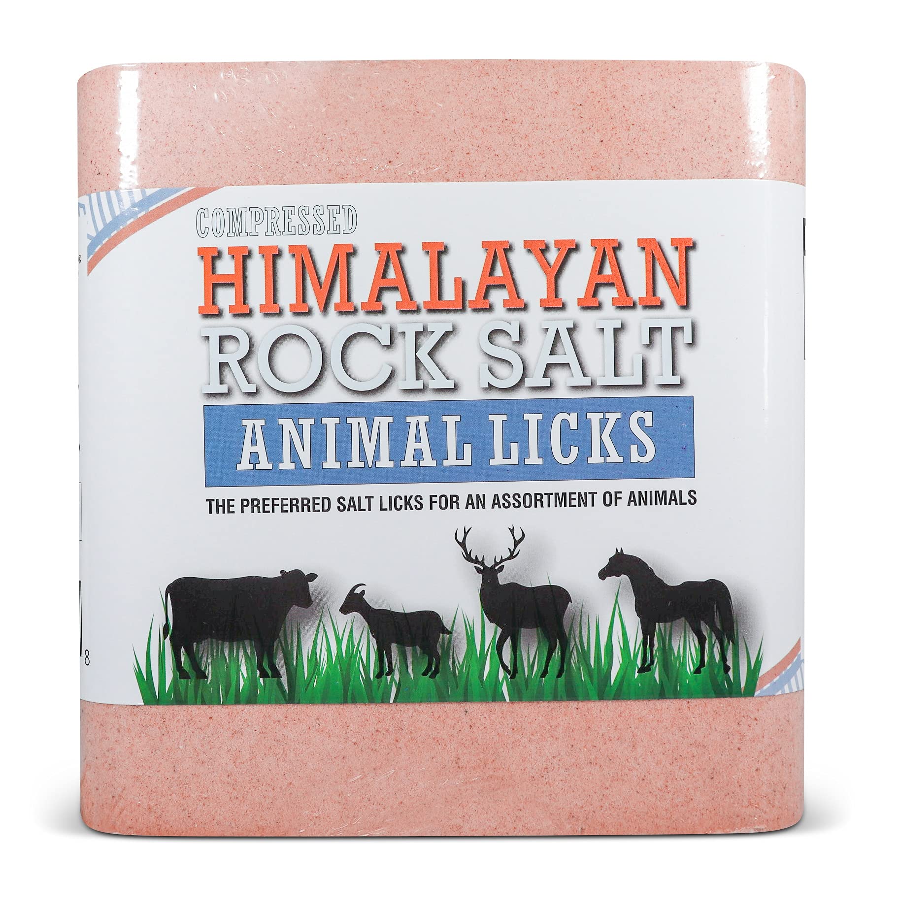 Himalayan Secrets pink salt lick outdoors; durable mineral block for livestock.