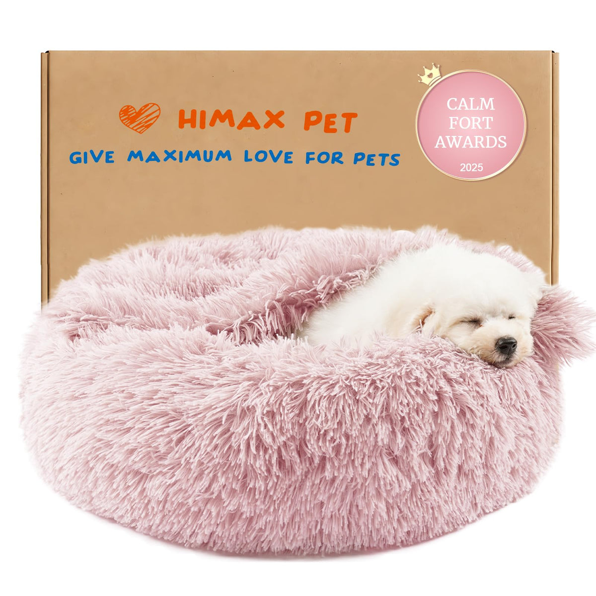 Himax dog bed donut shape close-up highlights cozy plush comfort for calm naps.