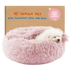 Himax dog bed donut shape close-up highlights cozy plush comfort for calm naps.