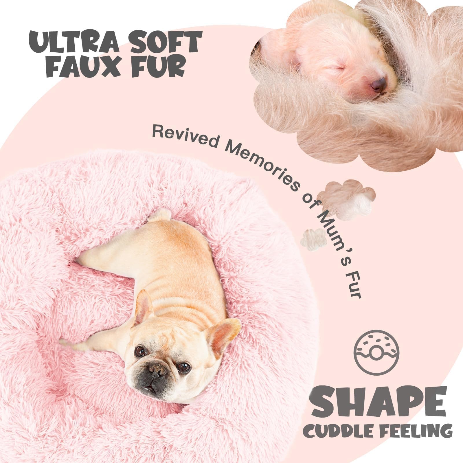 Himax pink bed promotes private burrow spaces for dogs during storms or loud noises.
