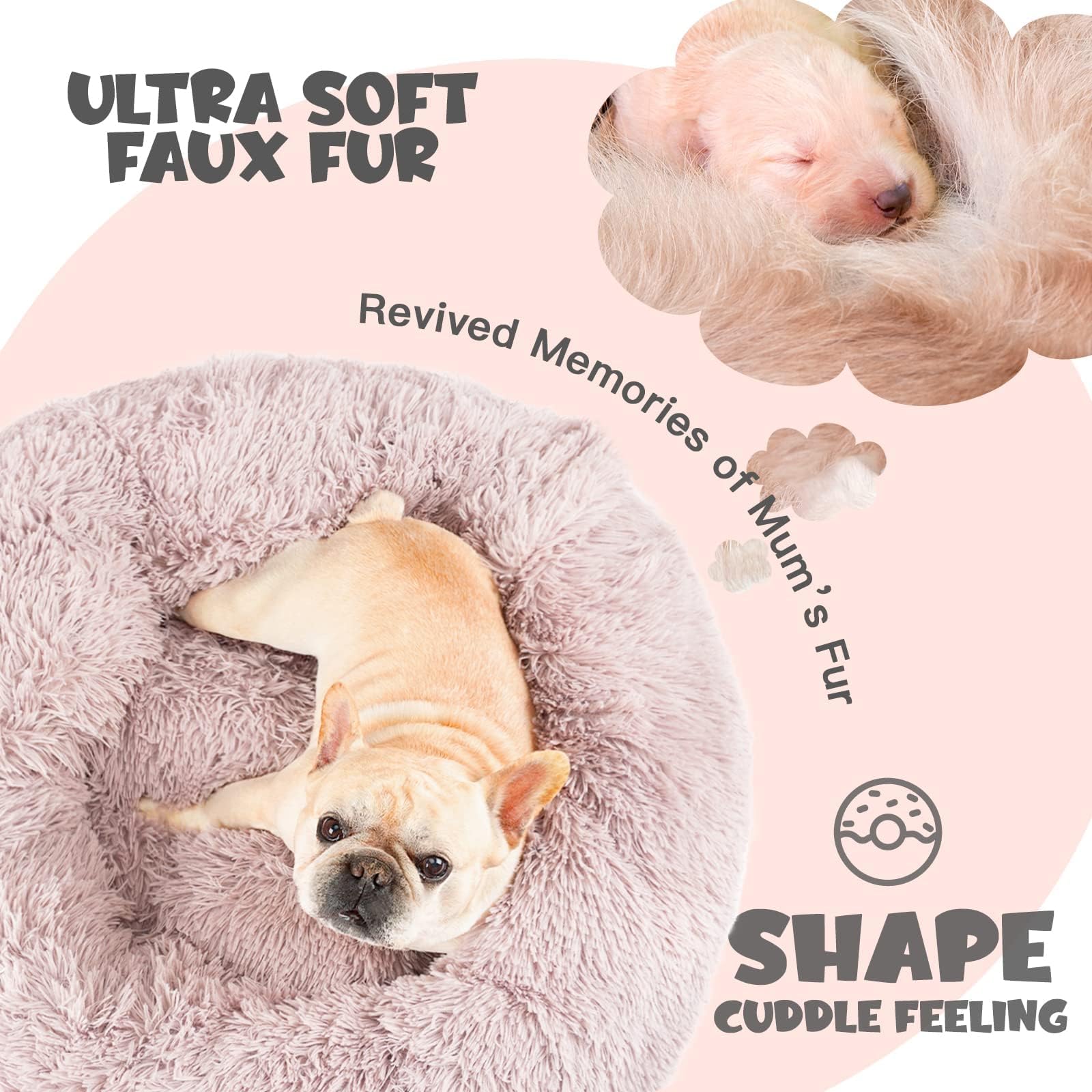 Himax donut bed size options shown for medium dogs up to 20 pounds
