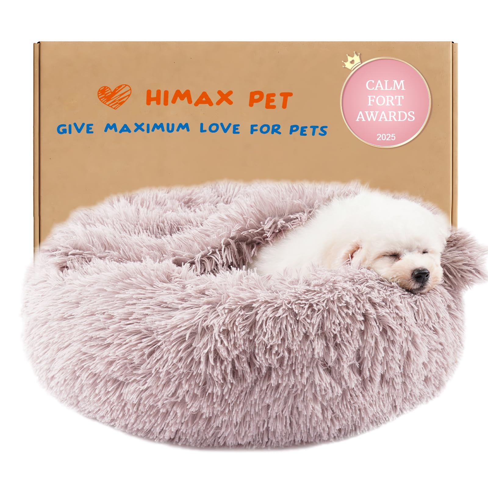 Himax donut dog bed beige cover closeup plush material for cozy comfort