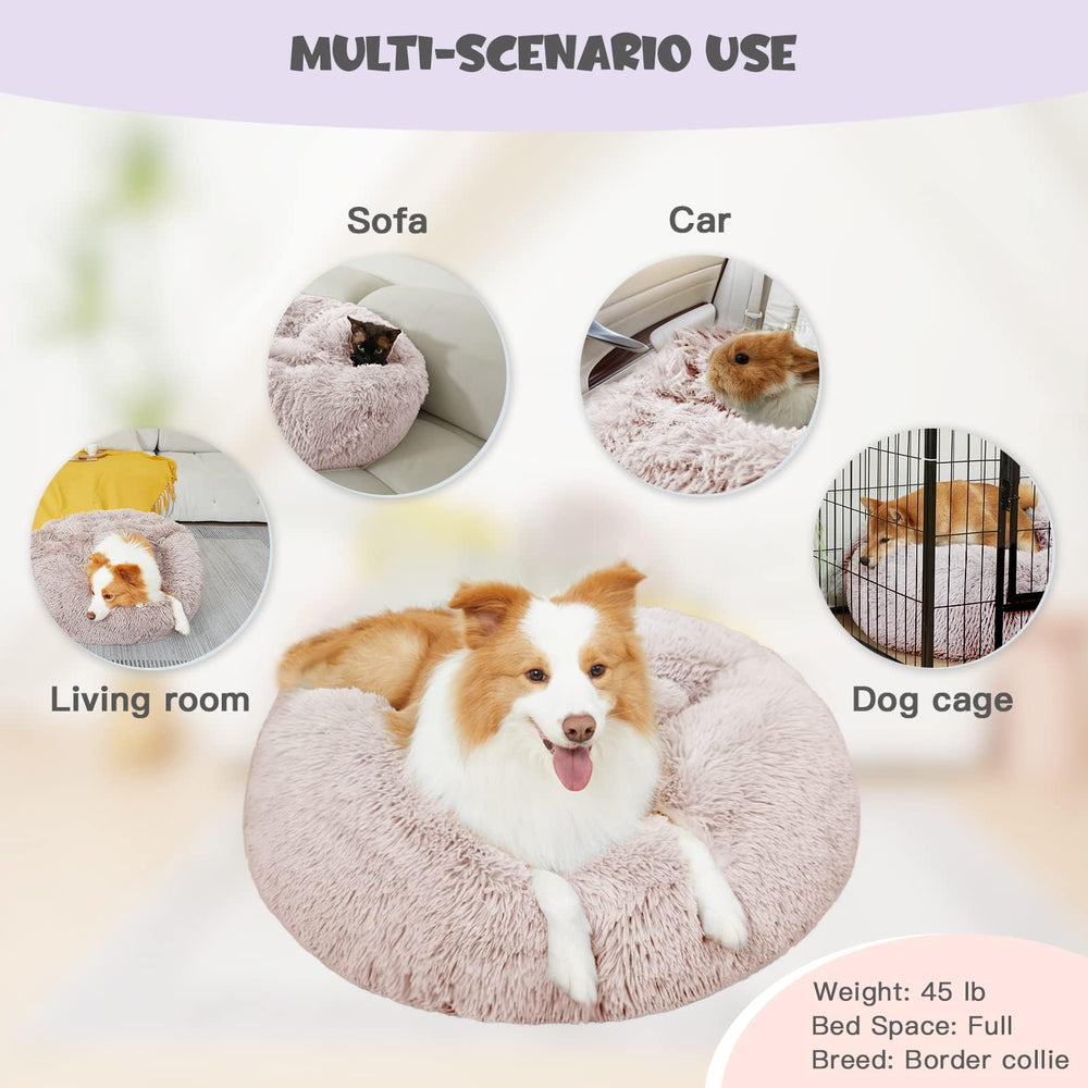 Himax donut dog bed size chart view shows three size options for small to large dogs