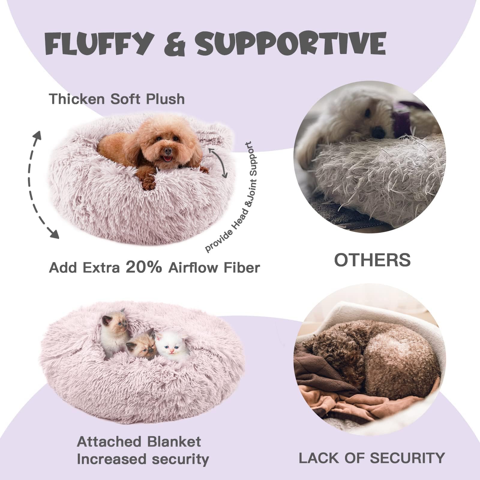 Himax donut dog bed soft plush material illustrates warmth and neck support