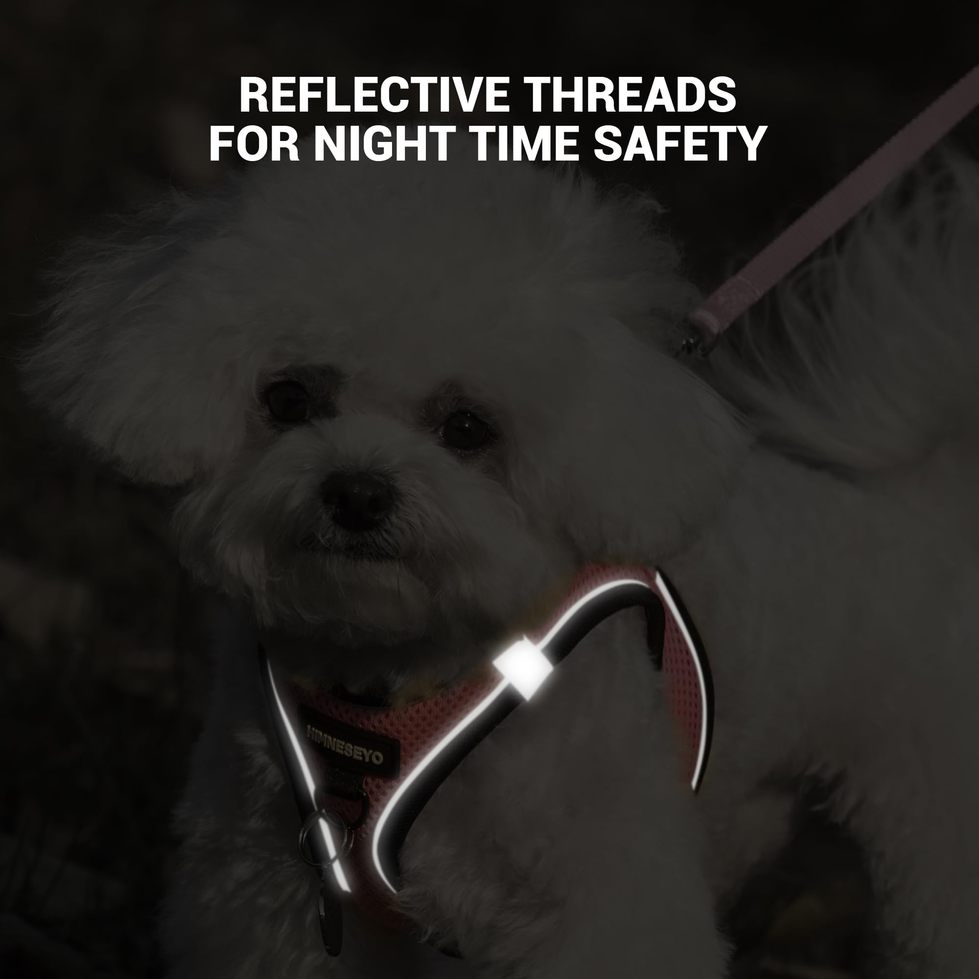 HIMNESEYO dog harness pink breathable-mesh keeps pets cool during walks.