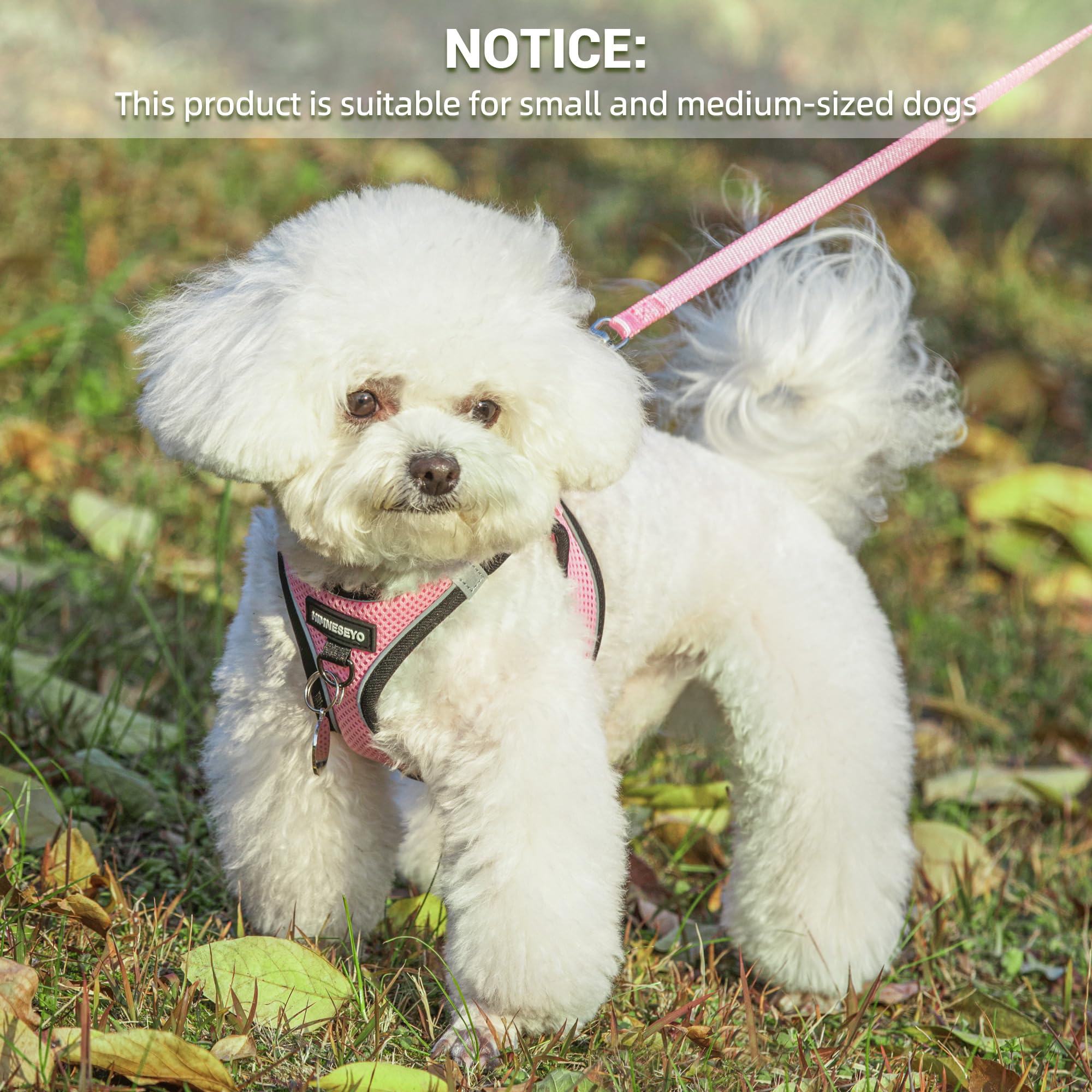 HIMNESEYO dog harness pink step-in design enables quick, stress-free setup.