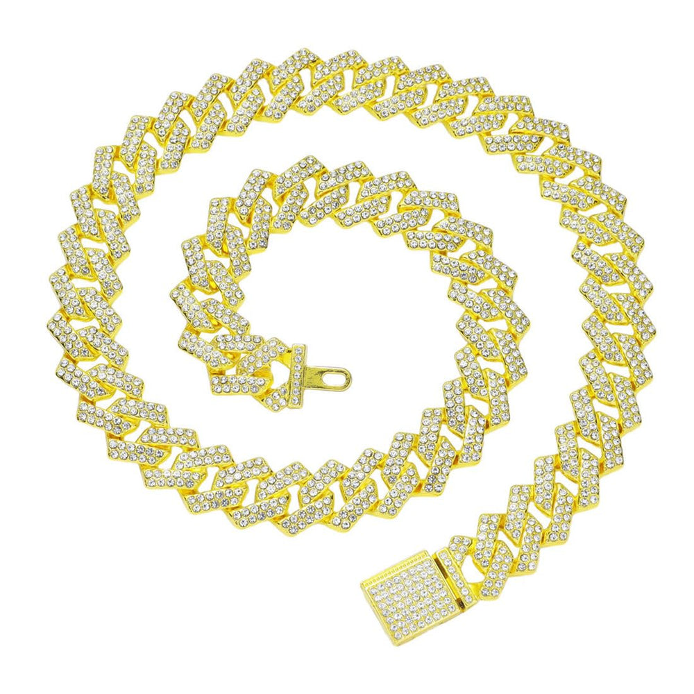 HimyBB Golden Cuban Link Dog Collar side view highlights elegant, rust-resistant design