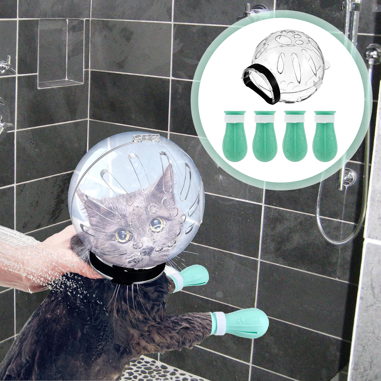 Hinbkenla bubble hood with four paw shoes for safe handling