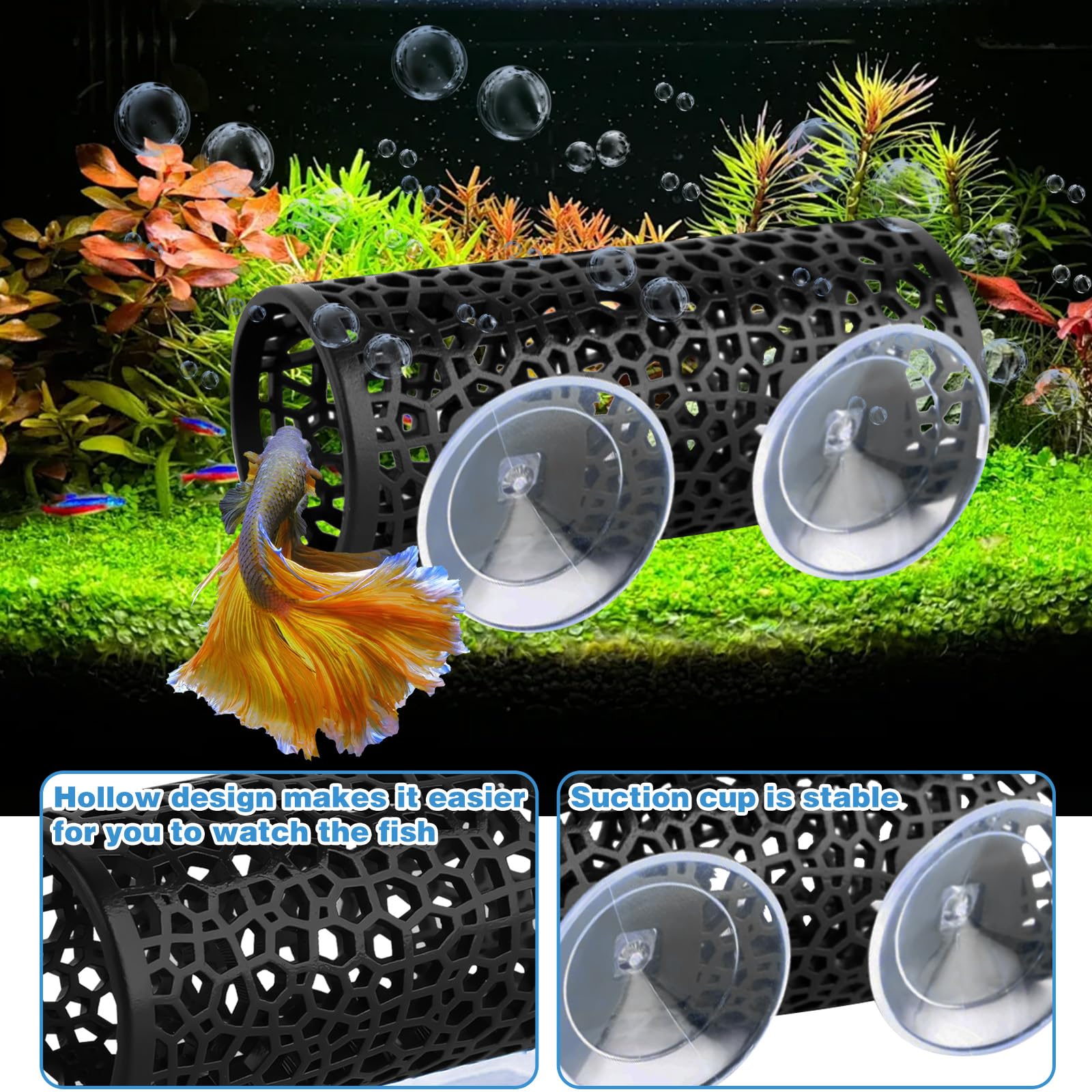 HINGTAI black aquarium decoration honeycomb mesh encourages exploration in tank.