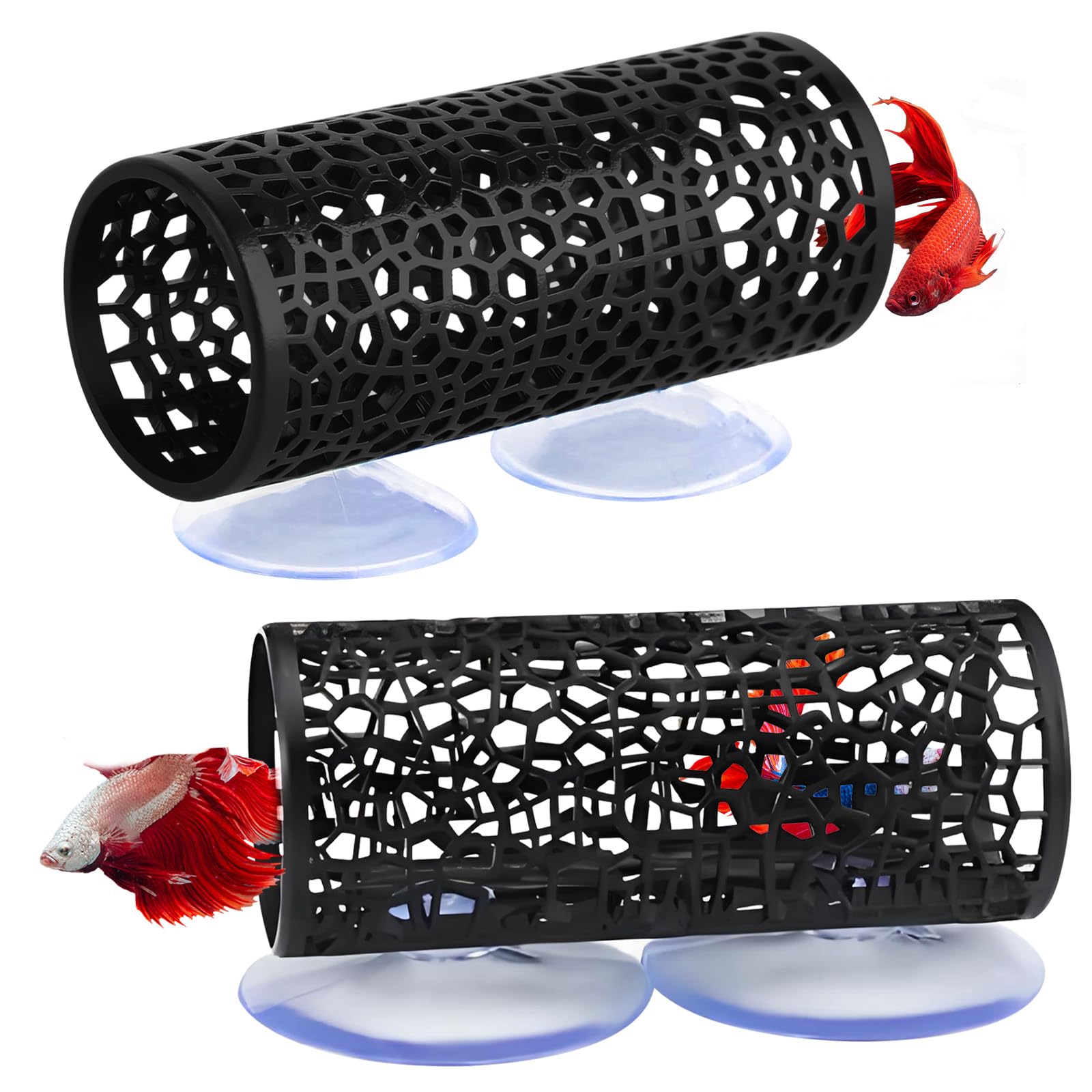 HINGTAI black betta decoration with suction cup creates secure hiding spot and resting area.