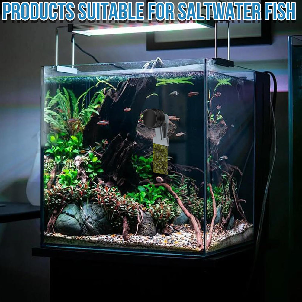 HINGTAI Magnetic Seaweed Feeder Clip goldfish eating with contained feeding ring.