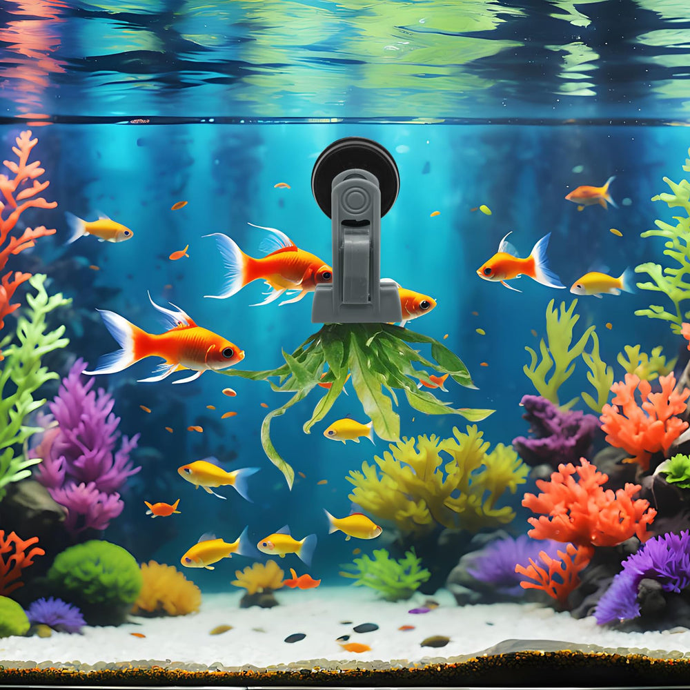 HINGTAI Magnetic Seaweed Feeder Clip in aquarium supports calm feeding.