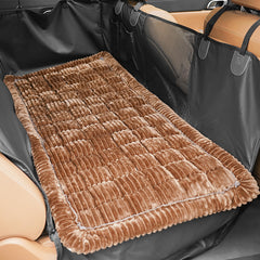 HiPetpy backseat dog bed mat on car seat providing secure travel comfort.