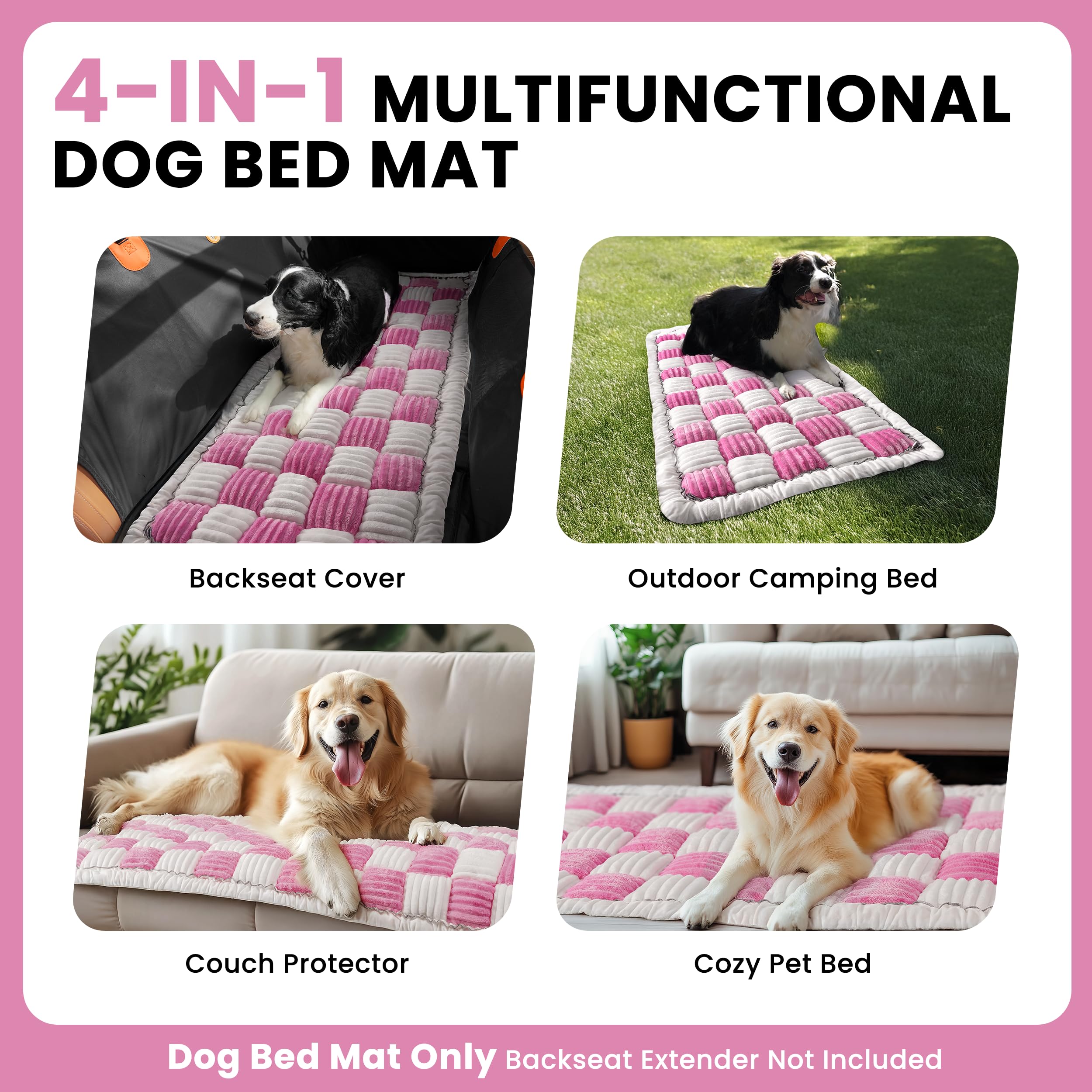 HiPetpy Backseat Dog Bed Mat in pink and white complements interiors.