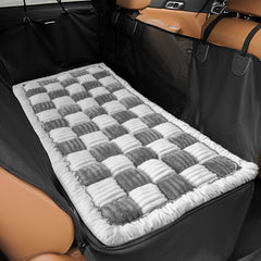 HiPetpy backseat dog bed mat top view in grey-white—soothing comfort for travel