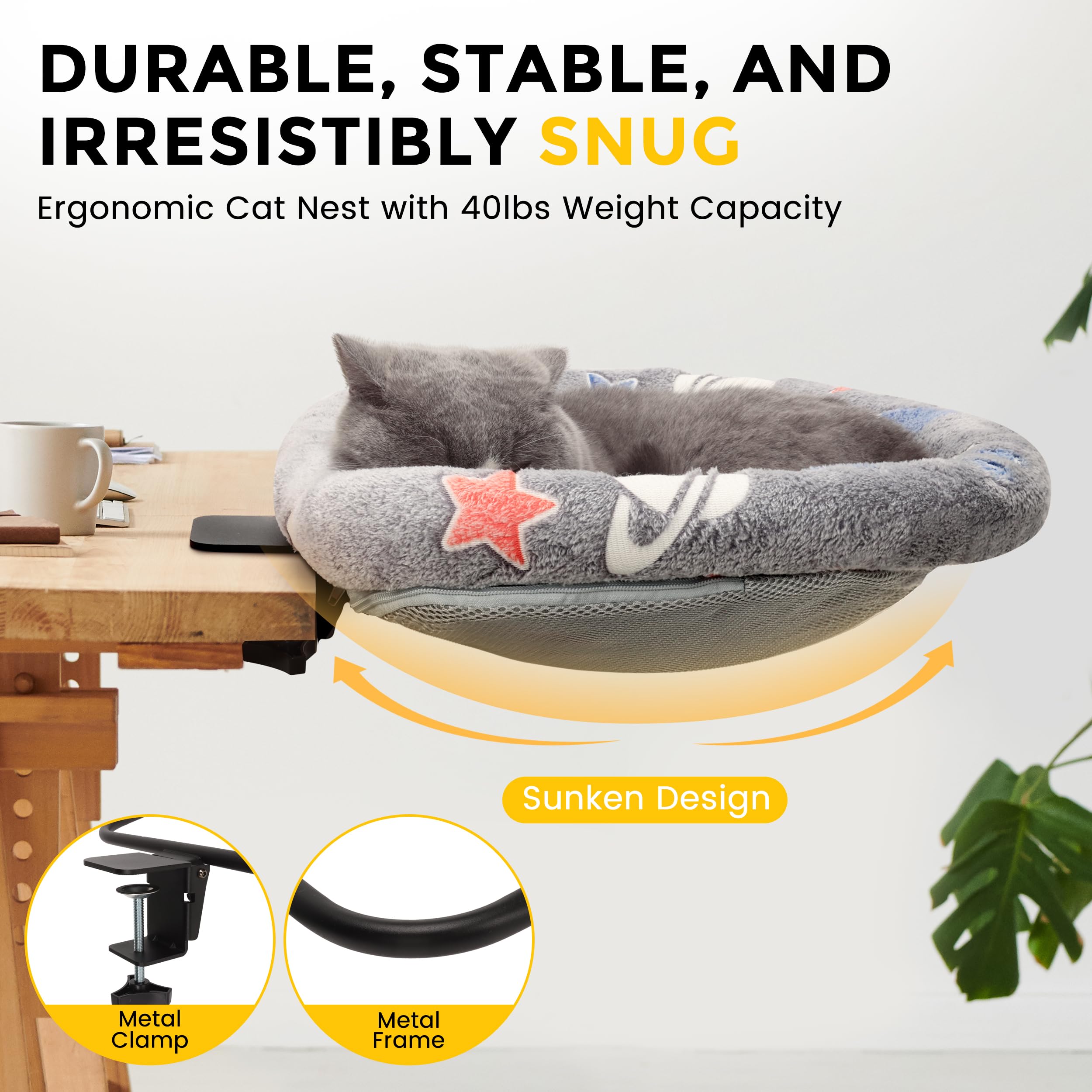 HiPetpy cat desk bed one-click-foldable design saves desk space during work